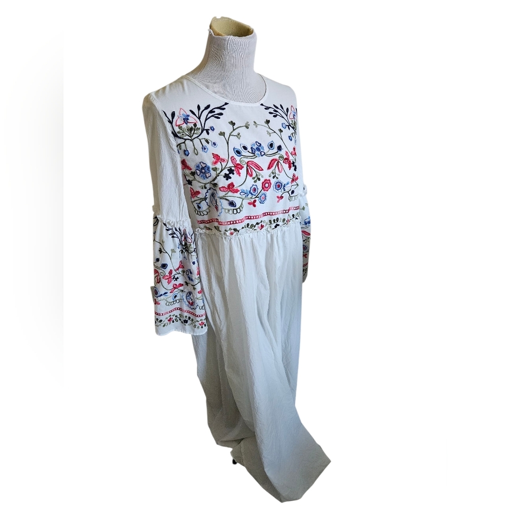 Floral Embroidered Maxi Dress 100% Cotton Size Med